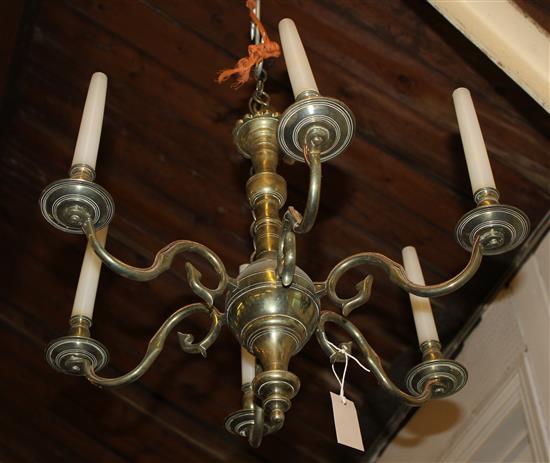 Dutch style brass six-light chandelier